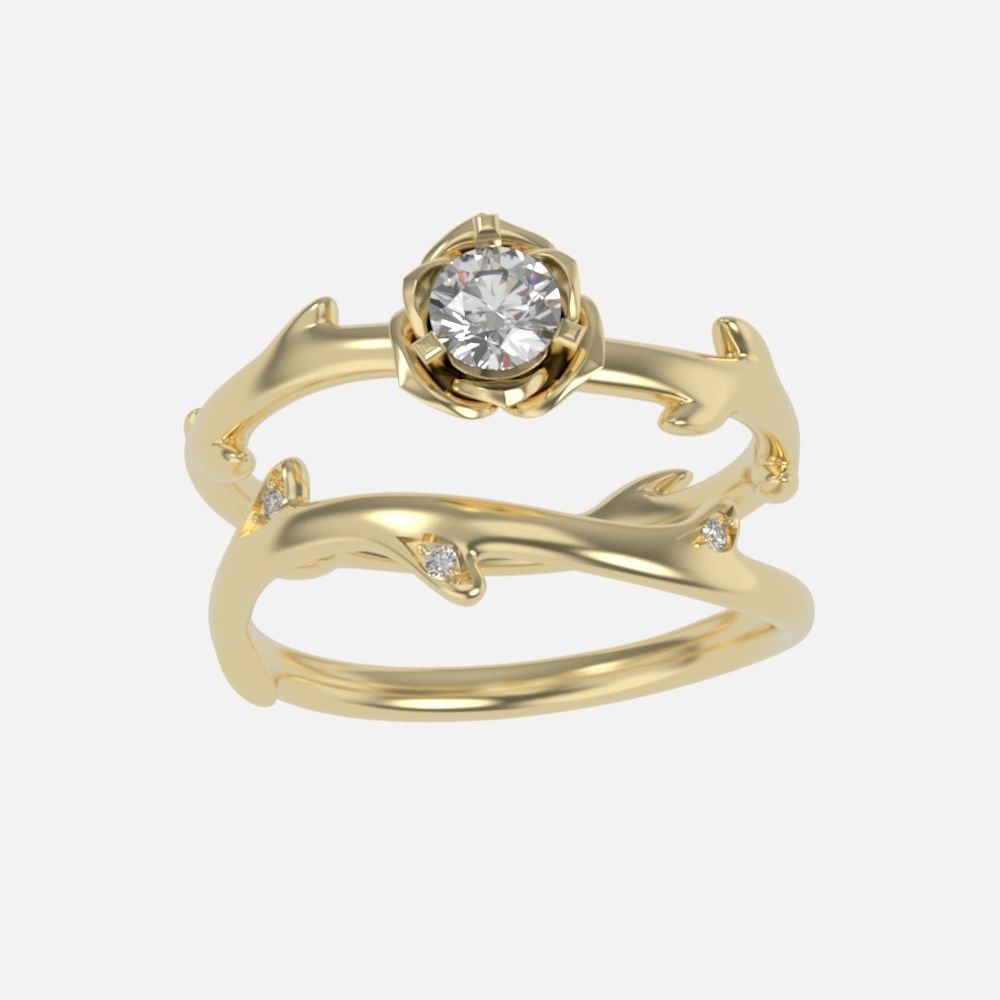 wedding rings twig with leaf flower 3D print model_24