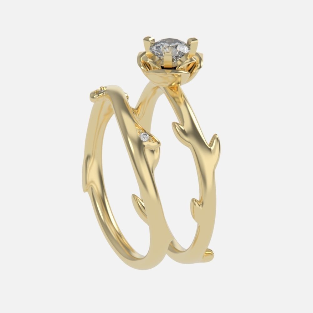 wedding rings twig with leaf flower 3D print model_21