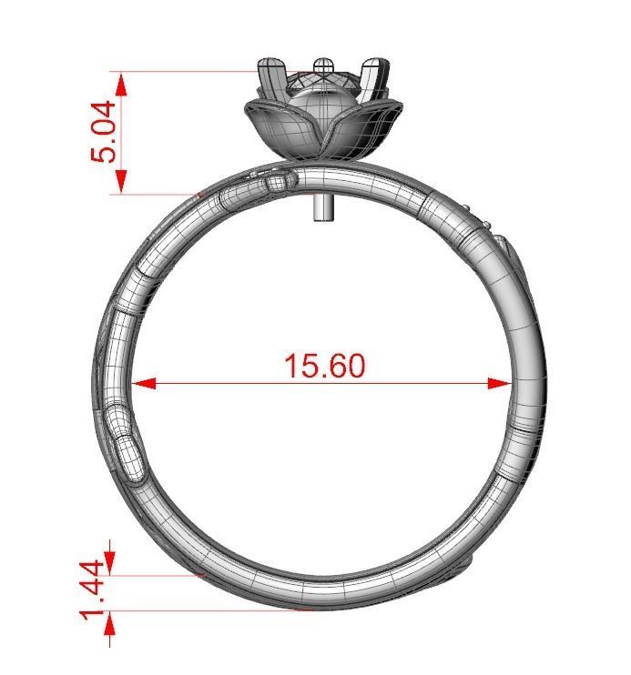 wedding rings twig with leaf flower 3D print model_6