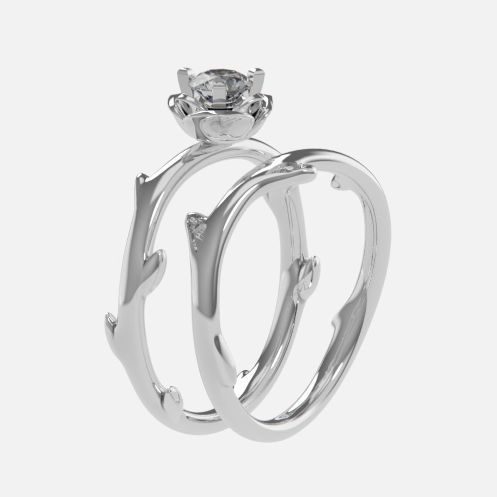 wedding rings twig with leaf flower 3D print model_14