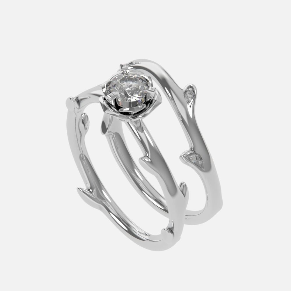 wedding rings twig with leaf flower 3D print model_15