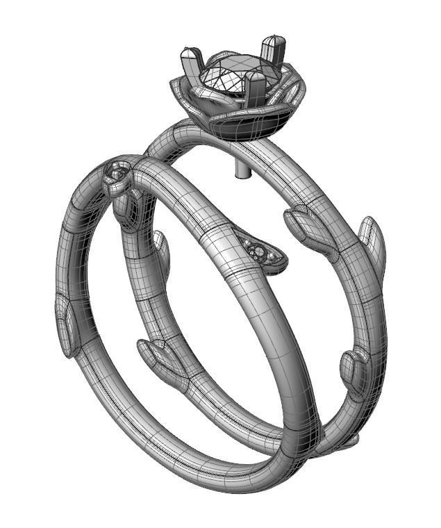 wedding rings twig with leaf flower 3D print model_29