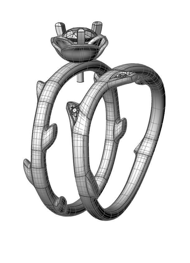 wedding rings twig with leaf flower 3D print model_31