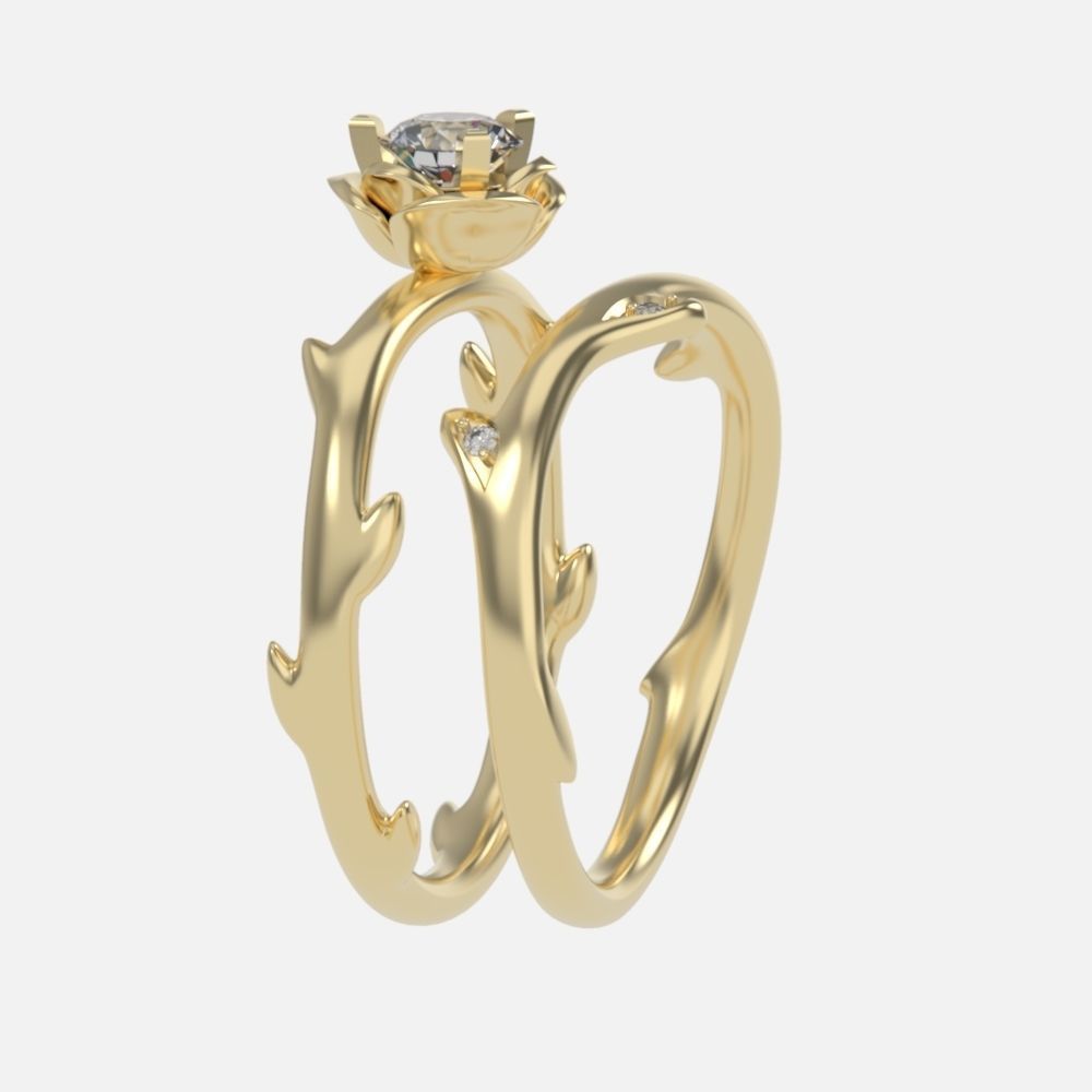 wedding rings twig with leaf flower 3D print model_23
