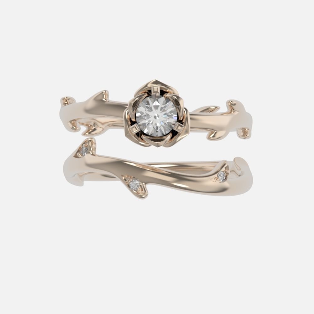 wedding rings twig with leaf flower 3D print model_19