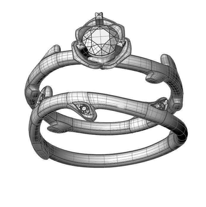 wedding rings twig with leaf flower 3D print model_30