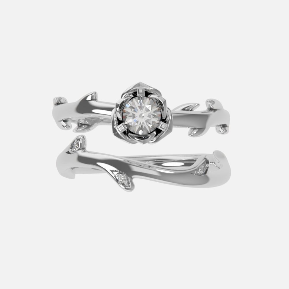 wedding rings twig with leaf flower 3D print model_1