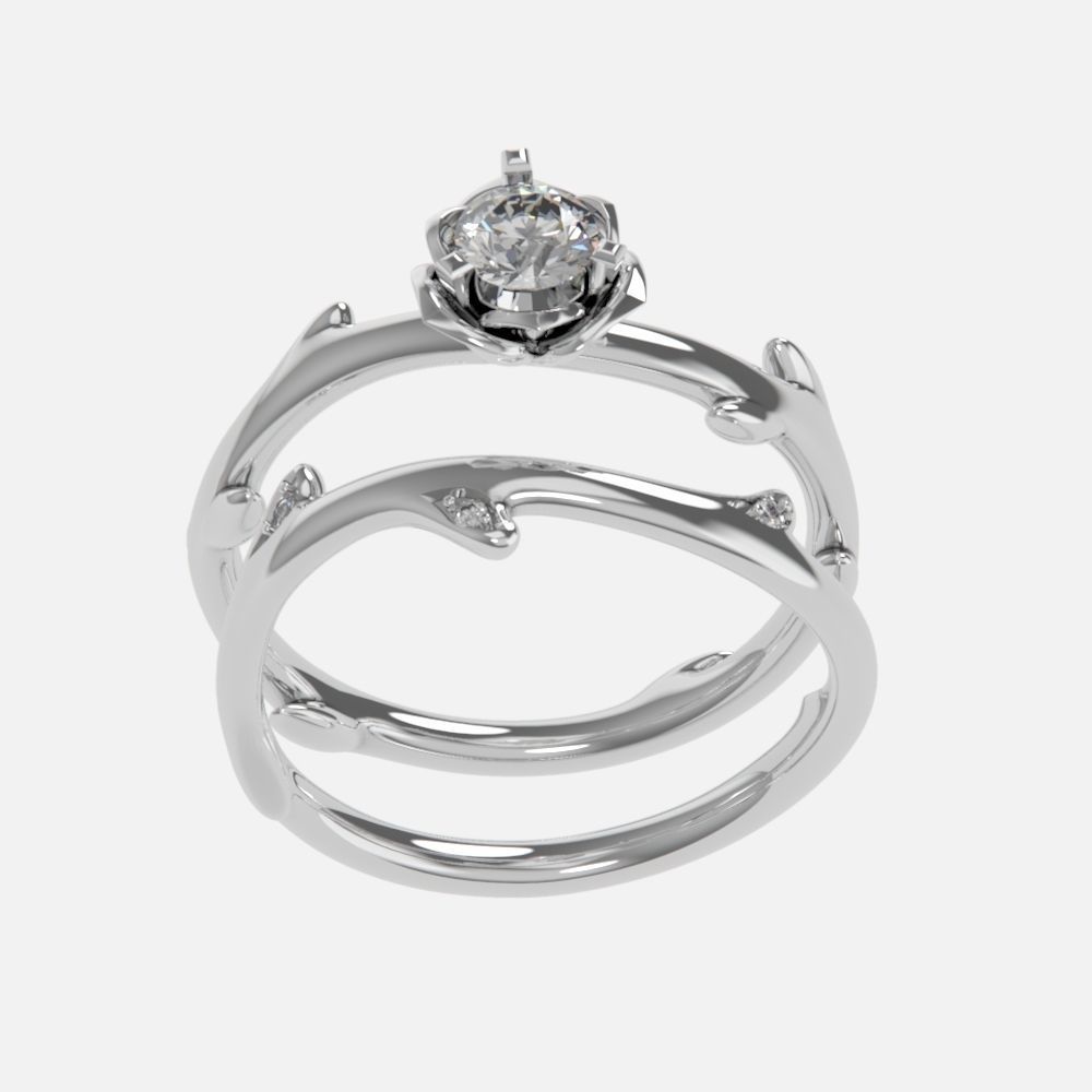 wedding rings twig with leaf flower 3D print model_12