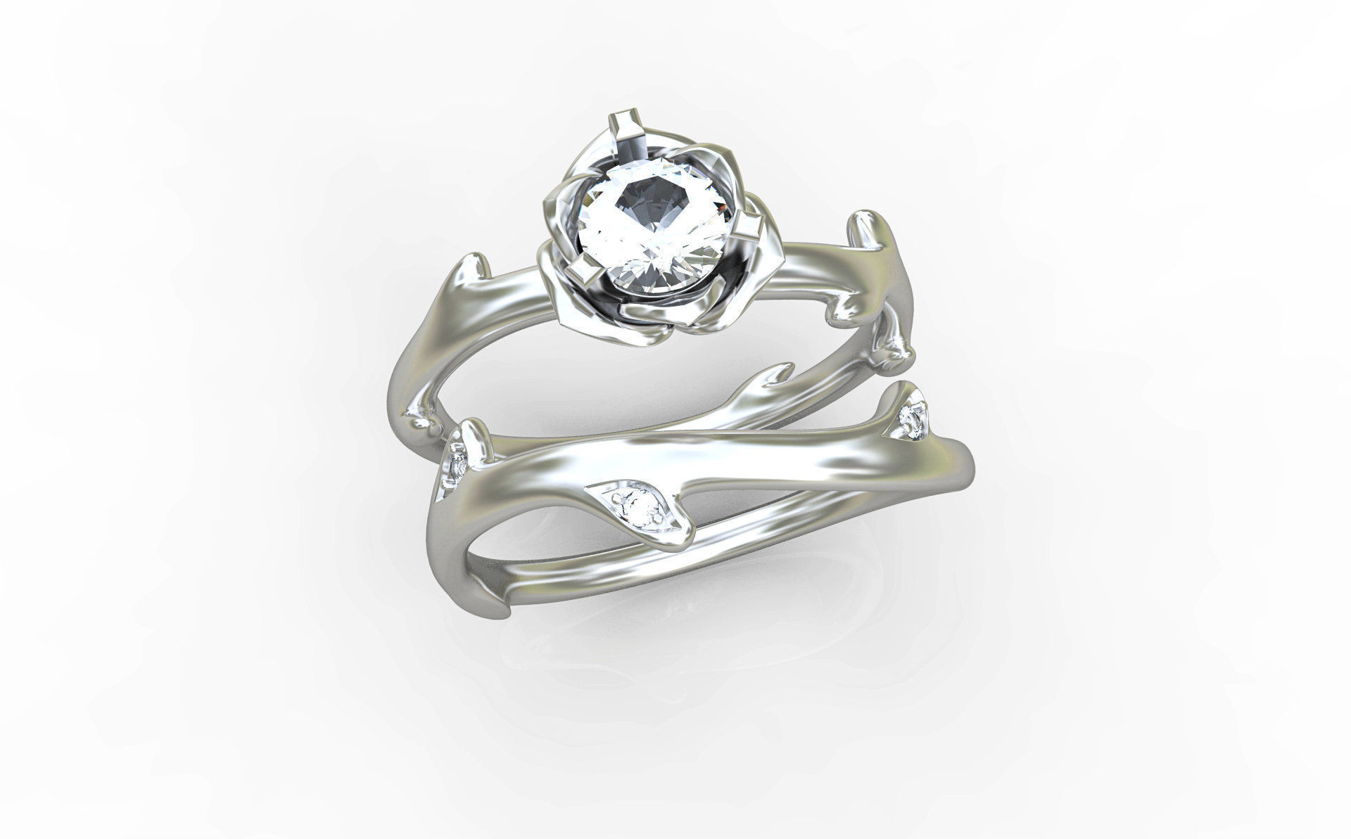 wedding rings twig with leaf flower 3D print model_13