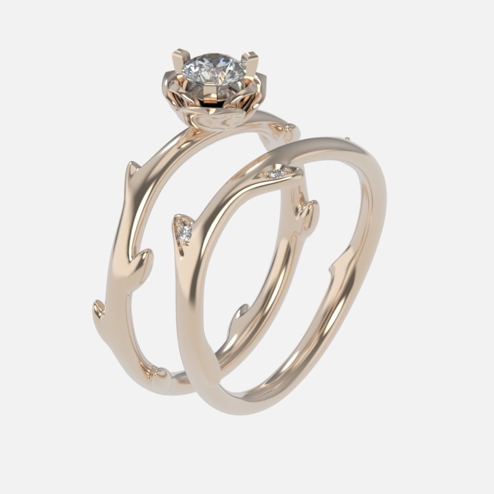 wedding rings twig with leaf flower 3D print model_17