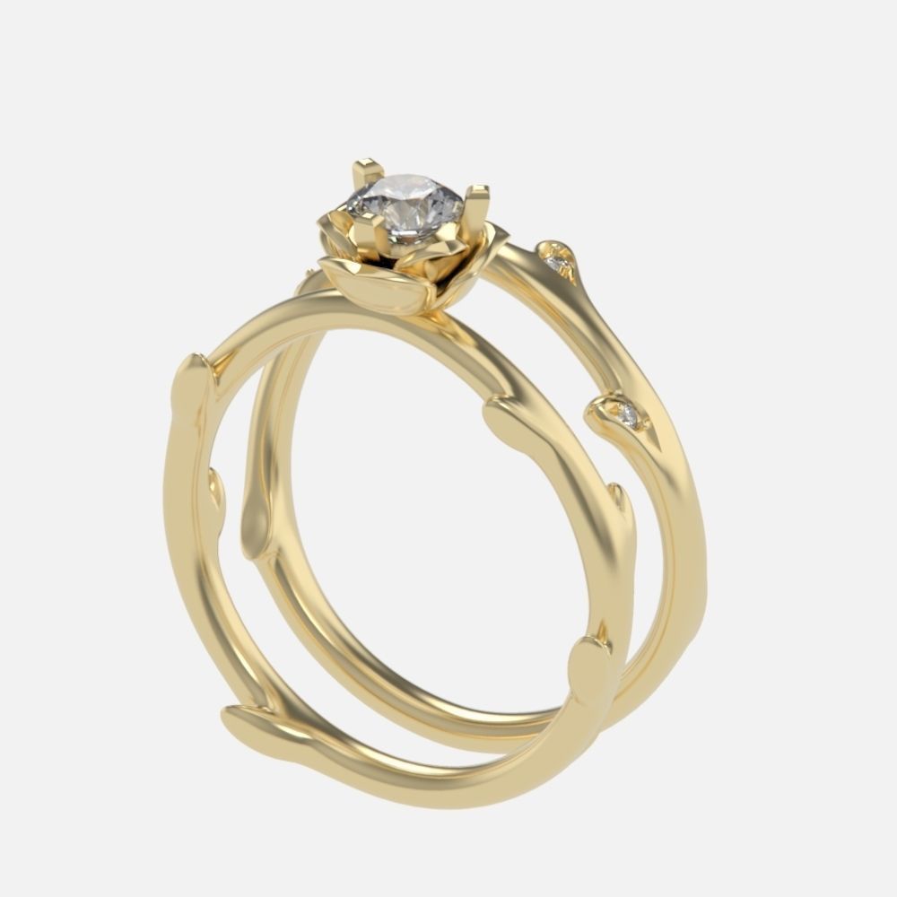 wedding rings twig with leaf flower 3D print model_25