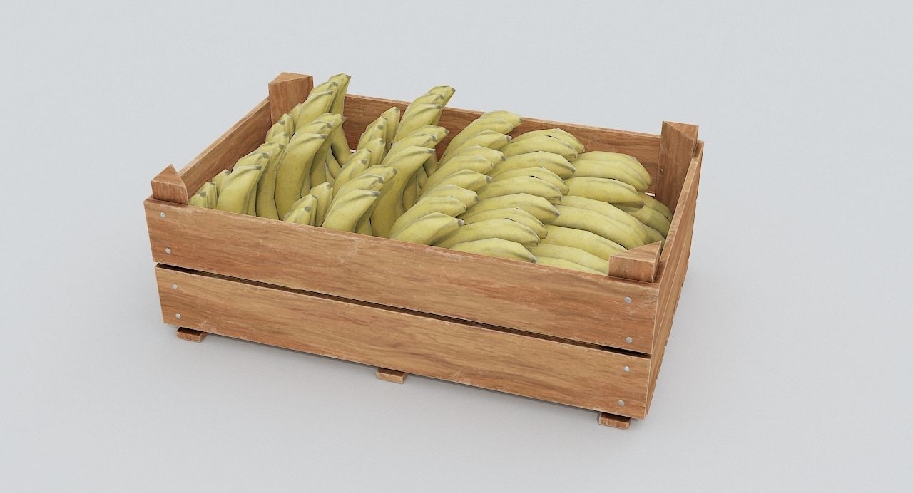 Wooden crate and bananas Low-poly 3D model_1
