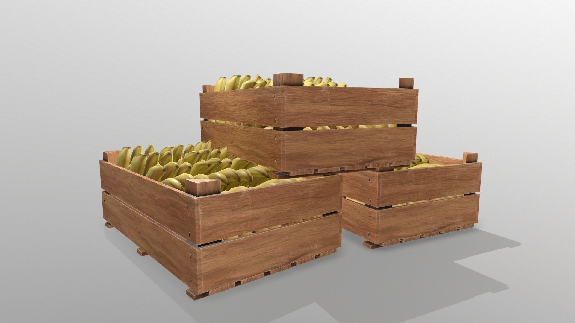 Wooden crate and bananas Low-poly 3D model_3