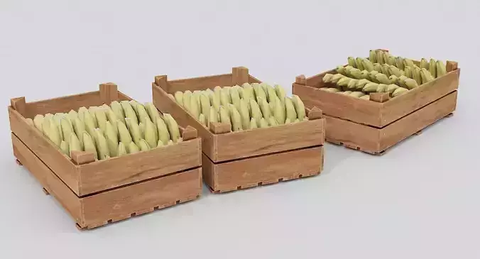 Wooden crate and bananas Low-poly 3D model