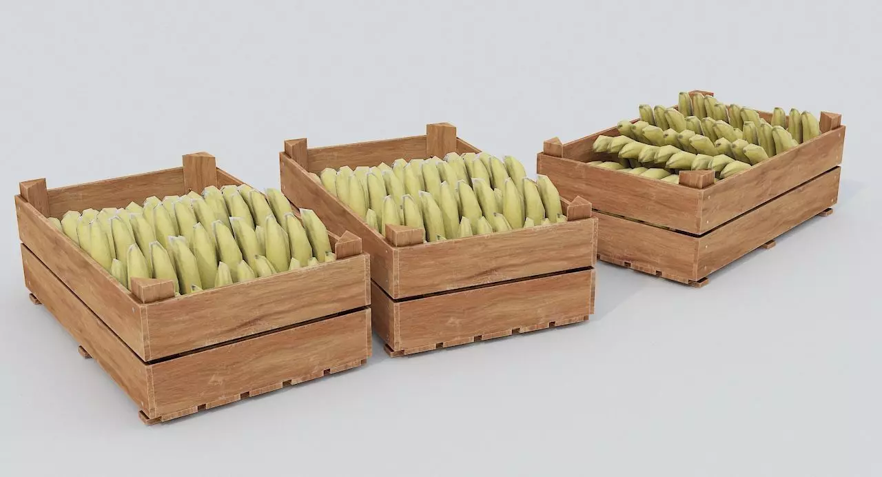 Wooden crate and bananas Low-poly 3D model_0
