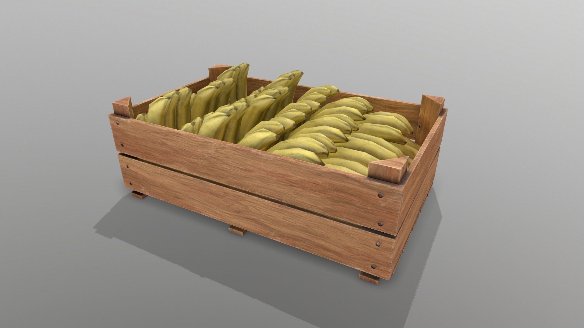 Wooden crate and bananas Low-poly 3D model_2