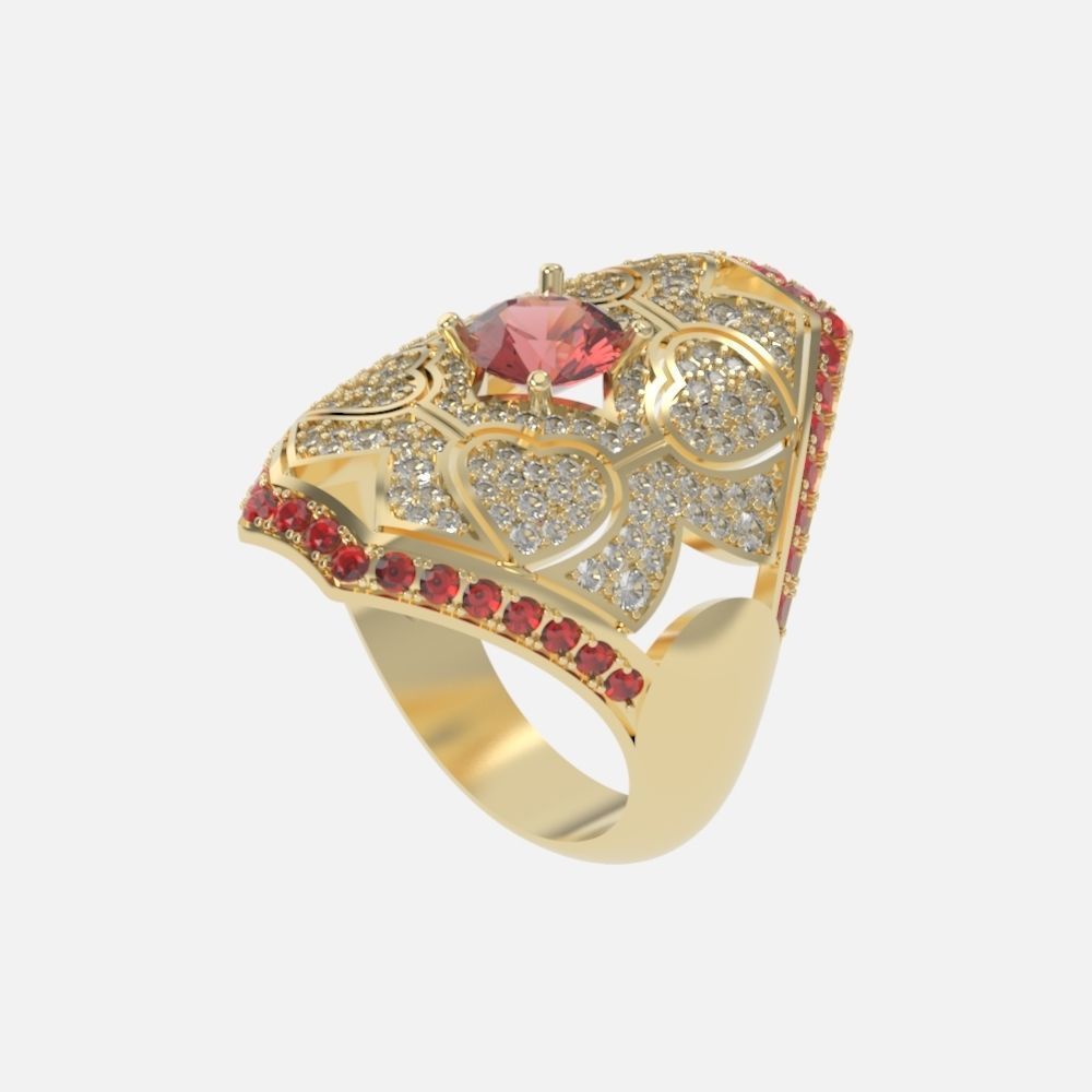 vintage ancient royal heart ring wide and big 603 3D print model_22