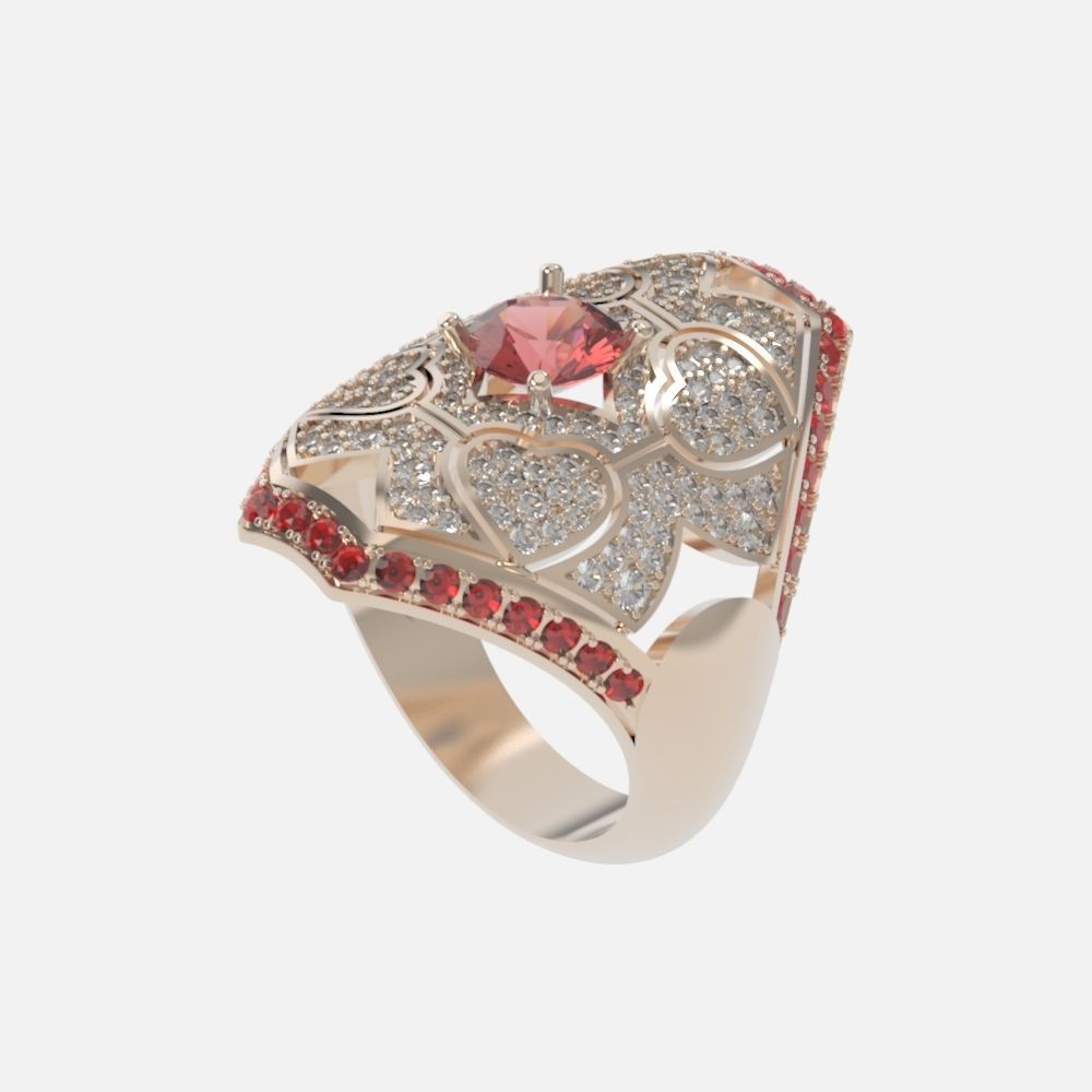 vintage ancient royal heart ring wide and big 603 3D print model_20