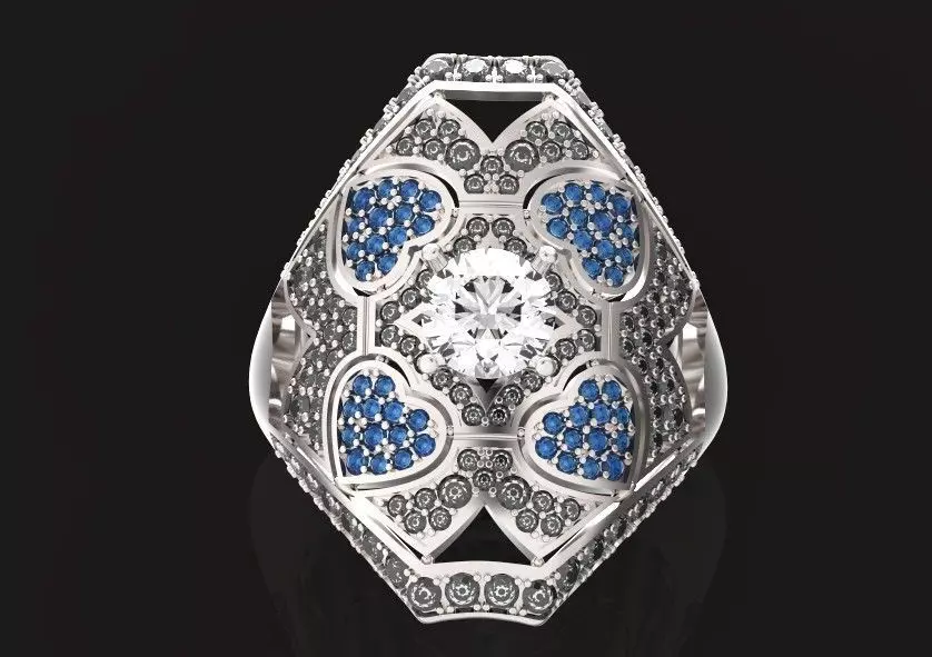 vintage ancient royal heart ring wide and big 603 3D print model_0