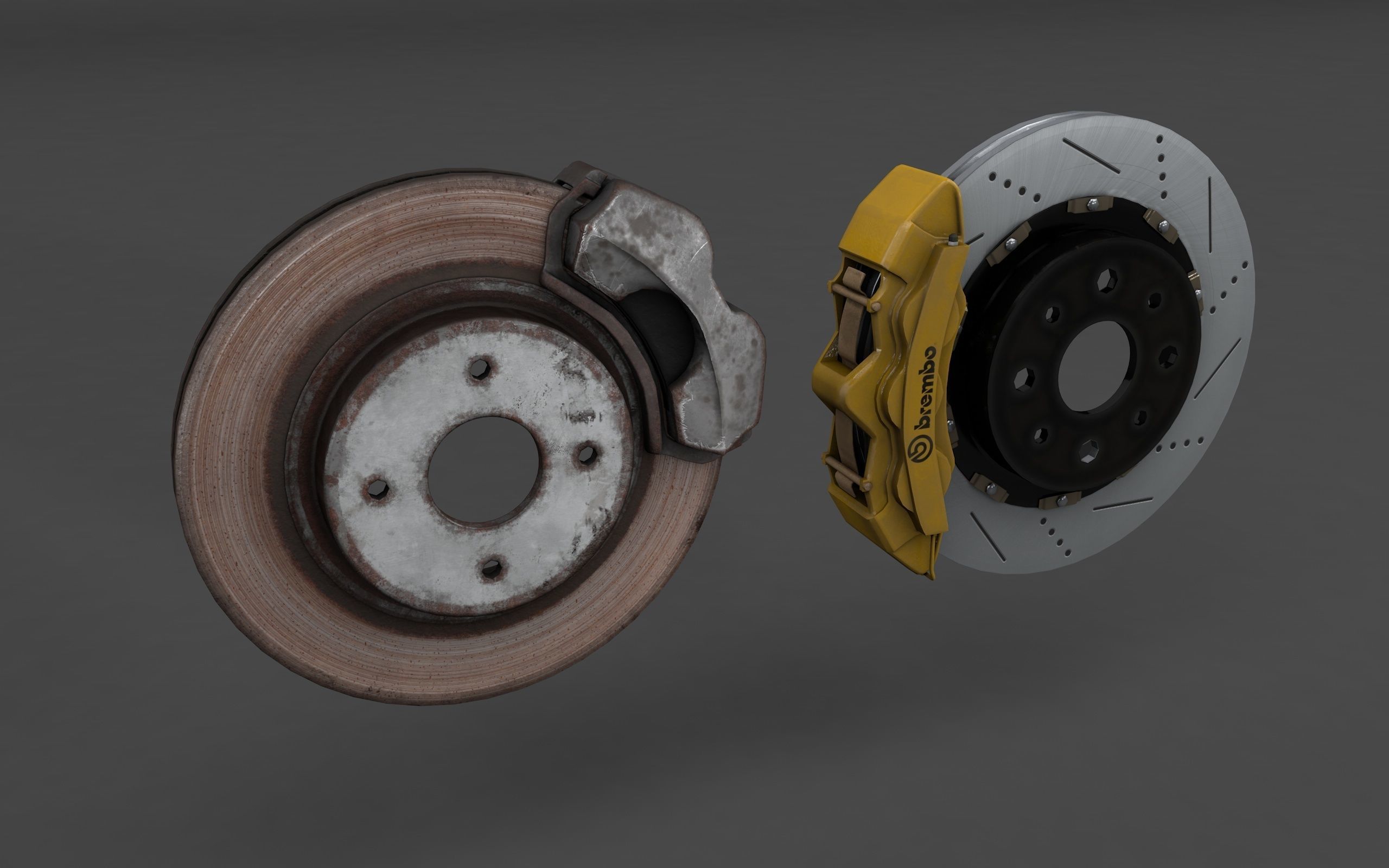 Basic and Race Brake System Low-poly 3D model_1