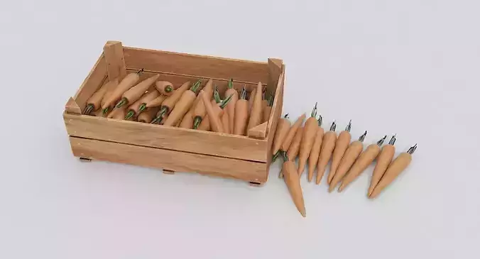 Wooden crate and carrots Low-poly 3D model