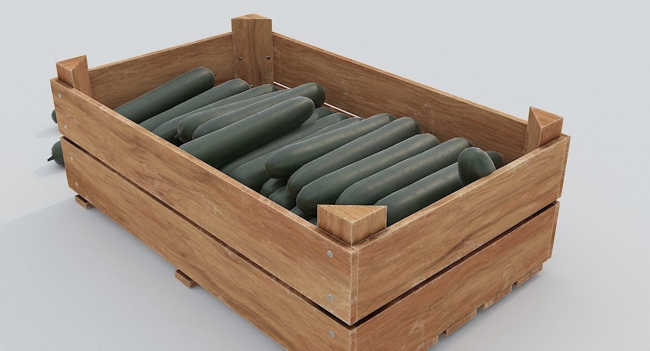 Wooden crate and cucumbers Low-poly 3D model_2
