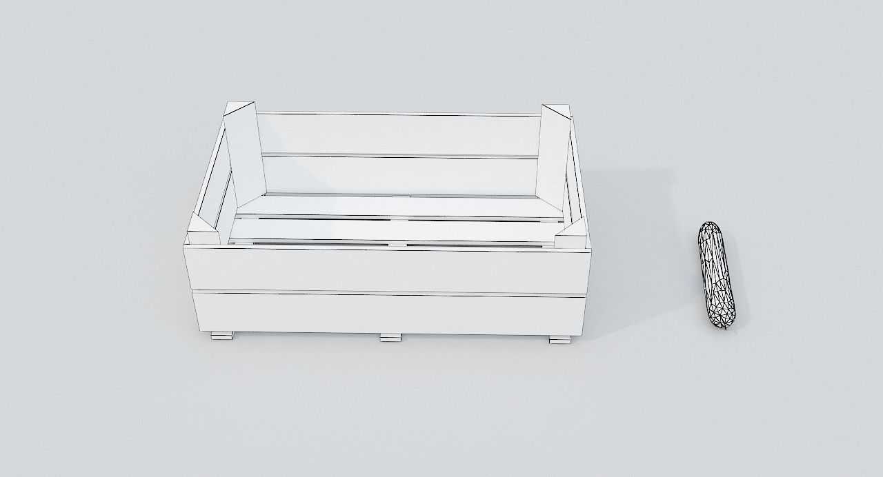 Wooden crate and cucumbers Low-poly 3D model_4