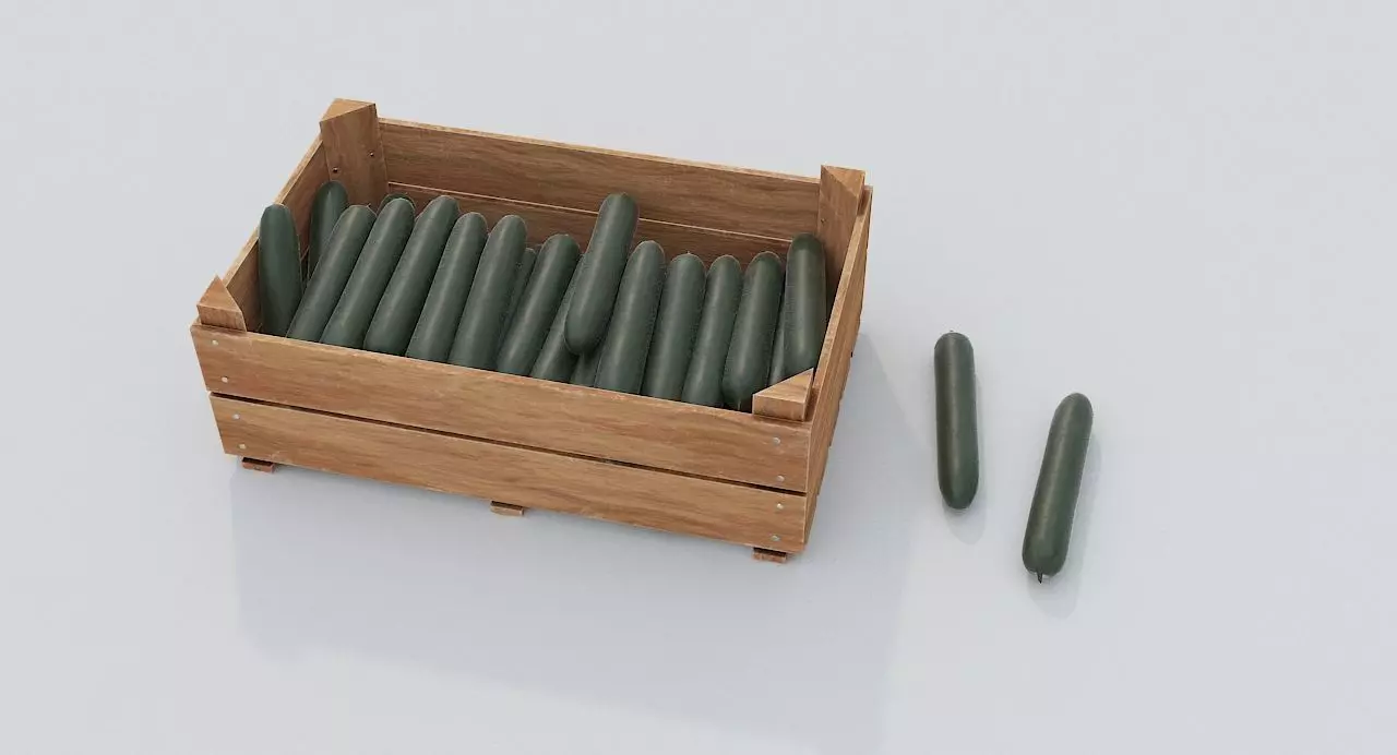 Wooden crate and cucumbers Low-poly 3D model_0