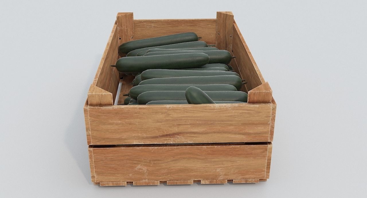 Wooden crate and cucumbers Low-poly 3D model_6