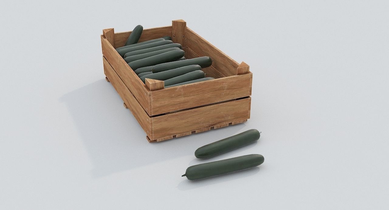 Wooden crate and cucumbers Low-poly 3D model_1