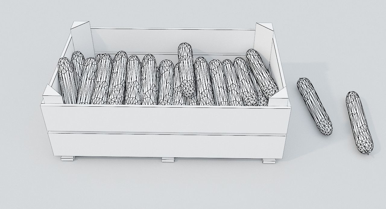 Wooden crate and cucumbers Low-poly 3D model_5