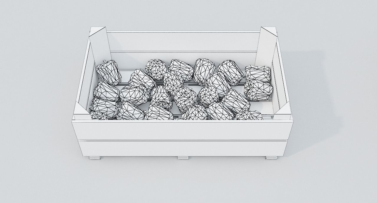 Wooden crate and red peppers Low-poly 3D model_5