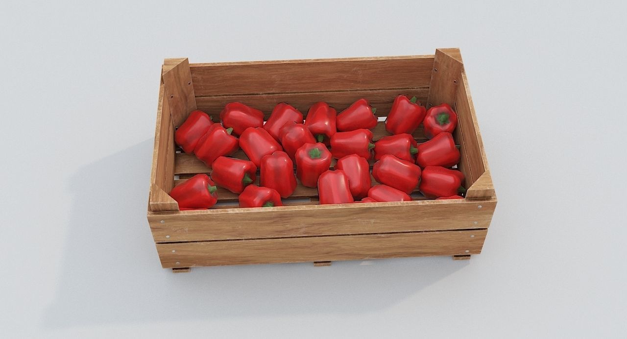 Wooden crate and red peppers Low-poly 3D model_4