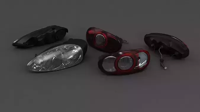 Car Head and Taillights Low-poly 3D model