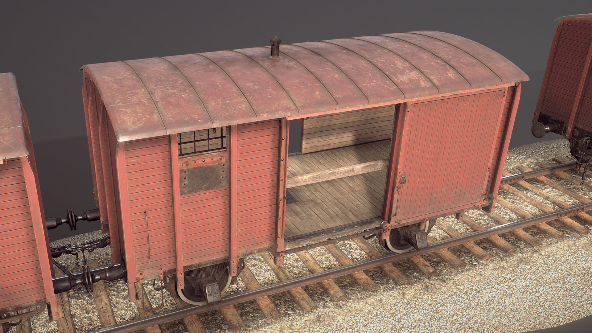 Railway Covered Goods Wagon 18T Vr1 Default Red Low-poly 3D model_1