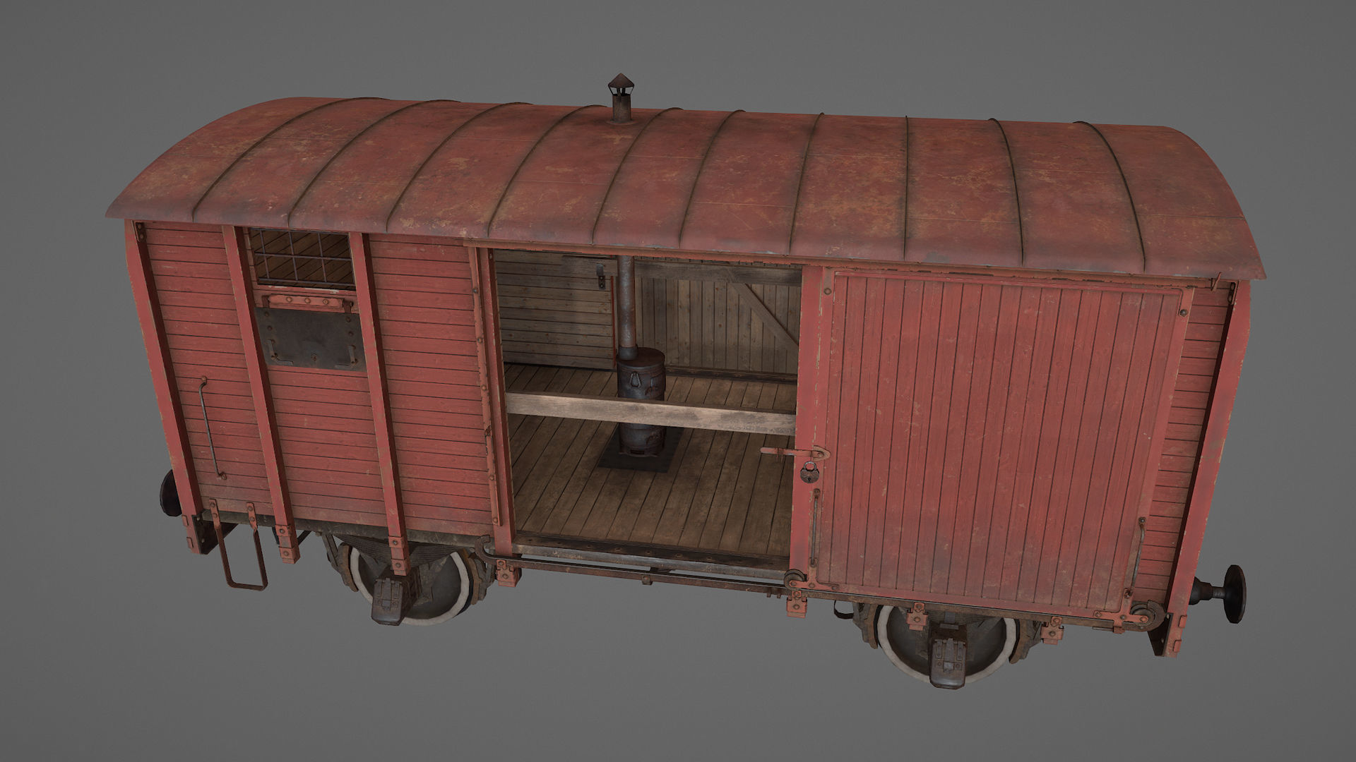 Railway Covered Goods Wagon 18T Vr1 Default Red Low-poly 3D model_15