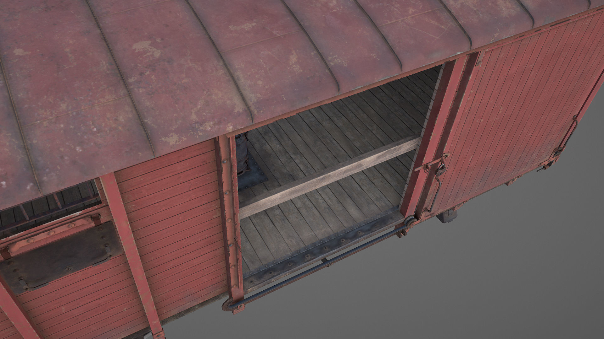 Railway Covered Goods Wagon 18T Vr1 Default Red Low-poly 3D model_11