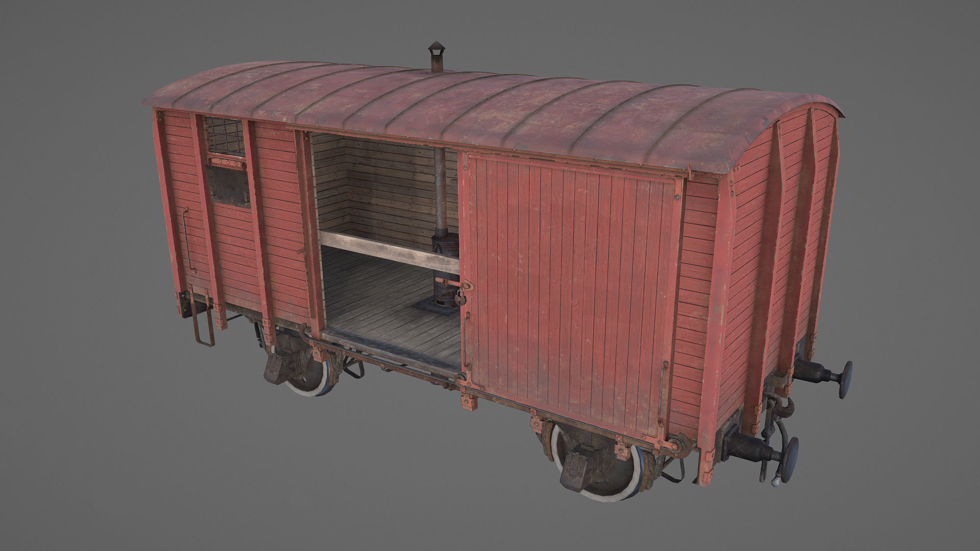 Railway Covered Goods Wagon 18T Vr1 Default Red Low-poly 3D model_9