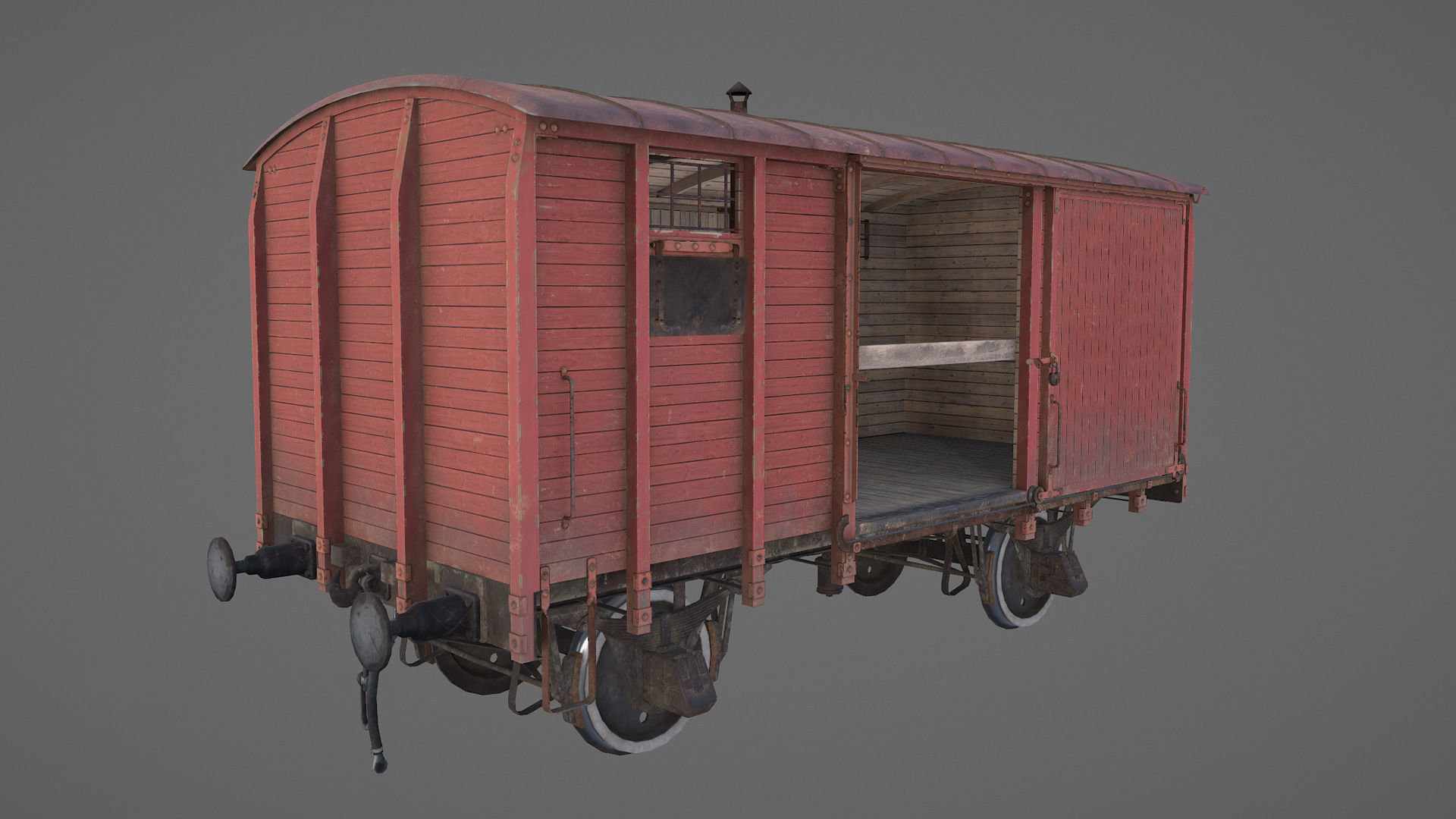 Railway Covered Goods Wagon 18T Vr1 Default Red Low-poly 3D model_16