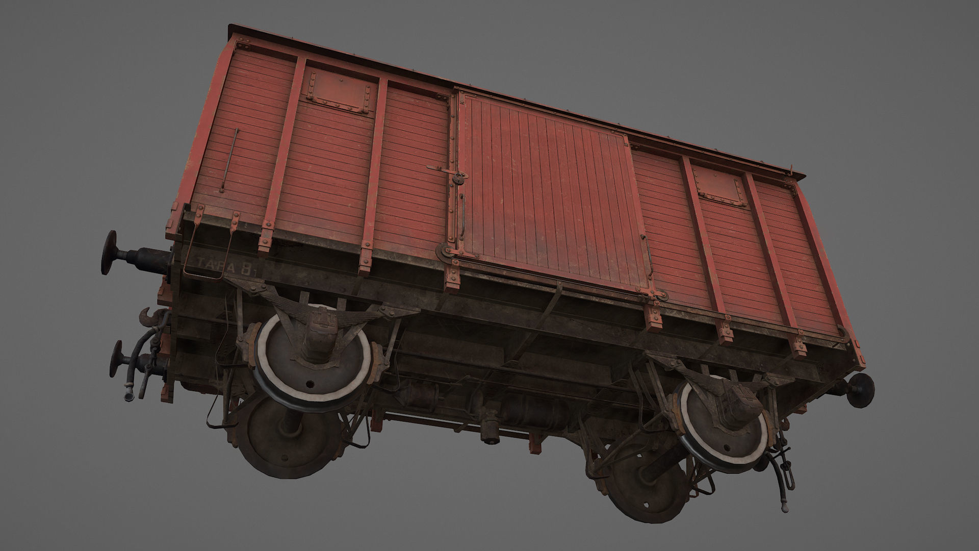 Railway Covered Goods Wagon 18T Vr1 Default Red Low-poly 3D model_19