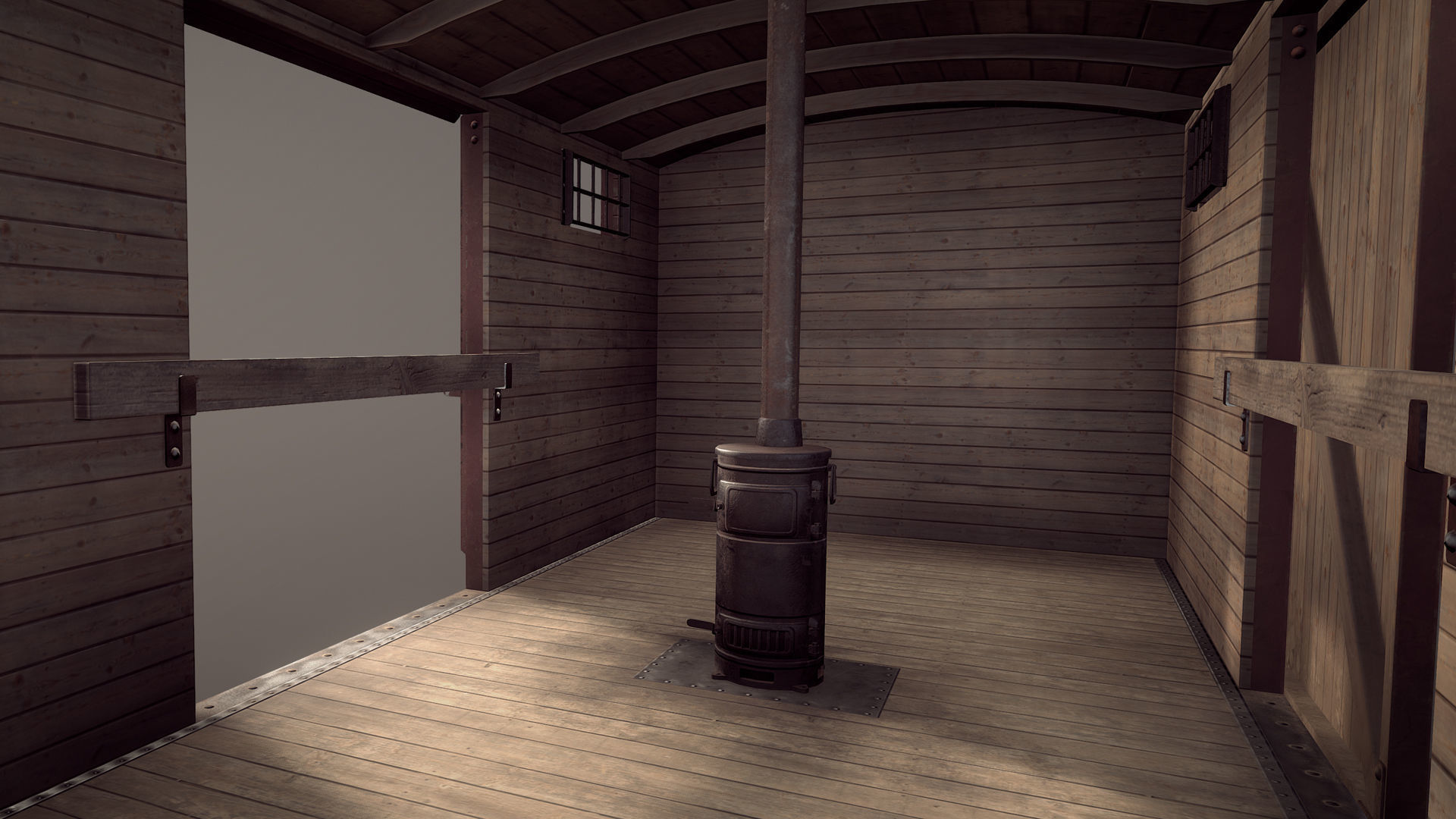 Railway Covered Goods Wagon 18T Vr1 Default Red Low-poly 3D model_6