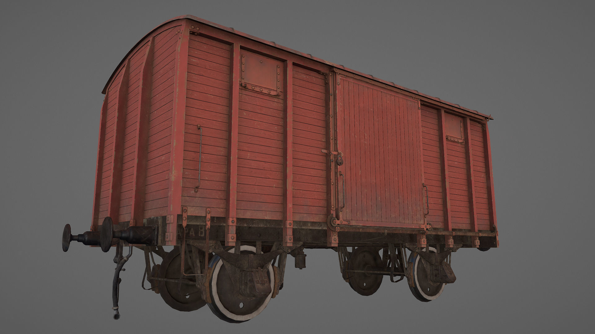 Railway Covered Goods Wagon 18T Vr1 Default Red Low-poly 3D model_13