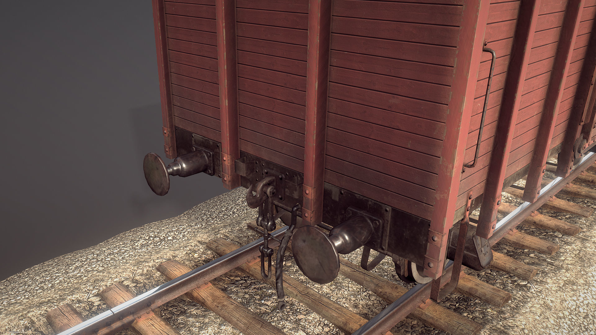 Railway Covered Goods Wagon 18T Vr1 Default Red Low-poly 3D model_4