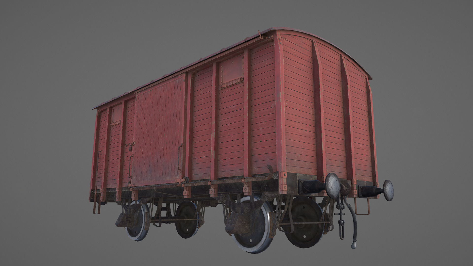 Railway Covered Goods Wagon 18T Vr1 Default Red Low-poly 3D model_17