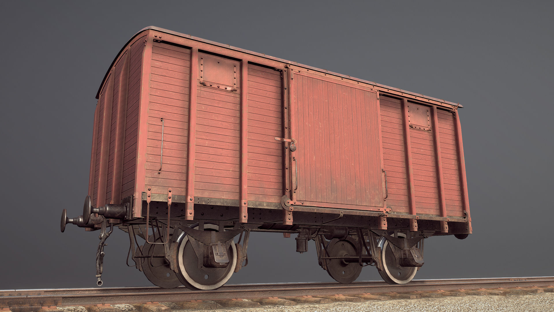 Railway Covered Goods Wagon 18T Vr1 Default Red Low-poly 3D model_2