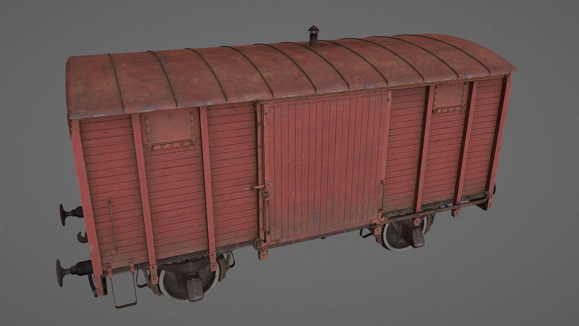 Railway Covered Goods Wagon 18T Vr1 Default Red Low-poly 3D model_14
