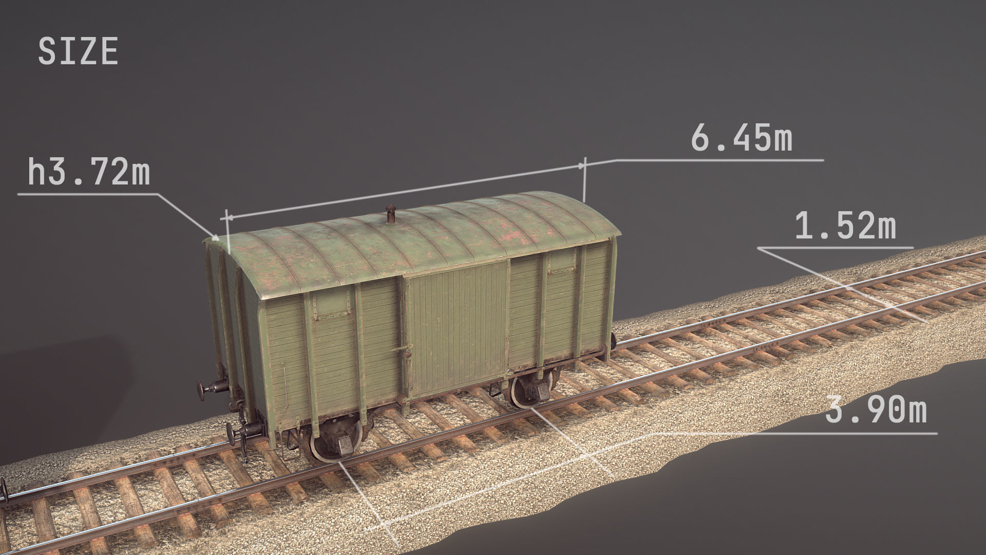 Railway Covered Goods Wagon 18T Vr2 Default Green Low-poly 3D model_8