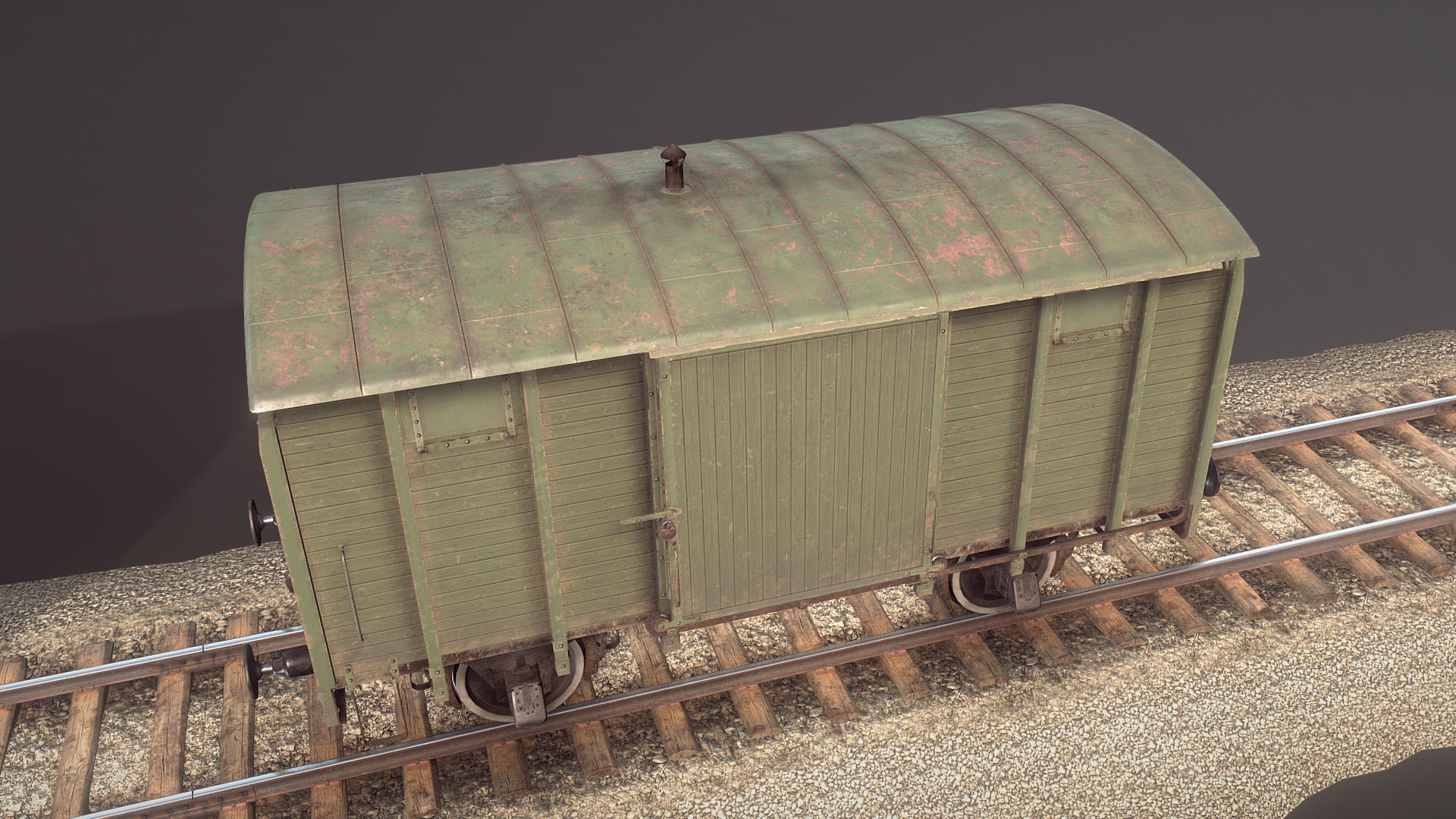 Railway Covered Goods Wagon 18T Vr2 Default Green Low-poly 3D model_5