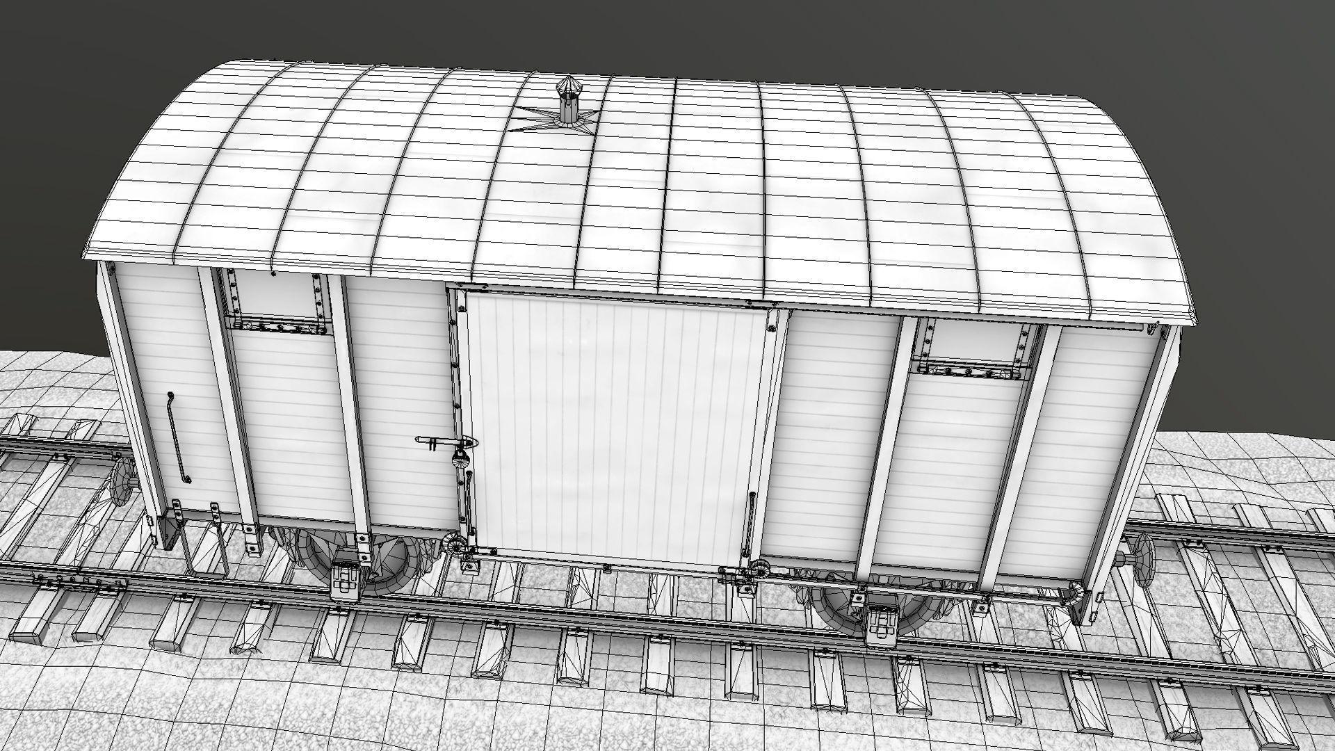 Railway Covered Goods Wagon 18T Vr2 Default Green Low-poly 3D model_31