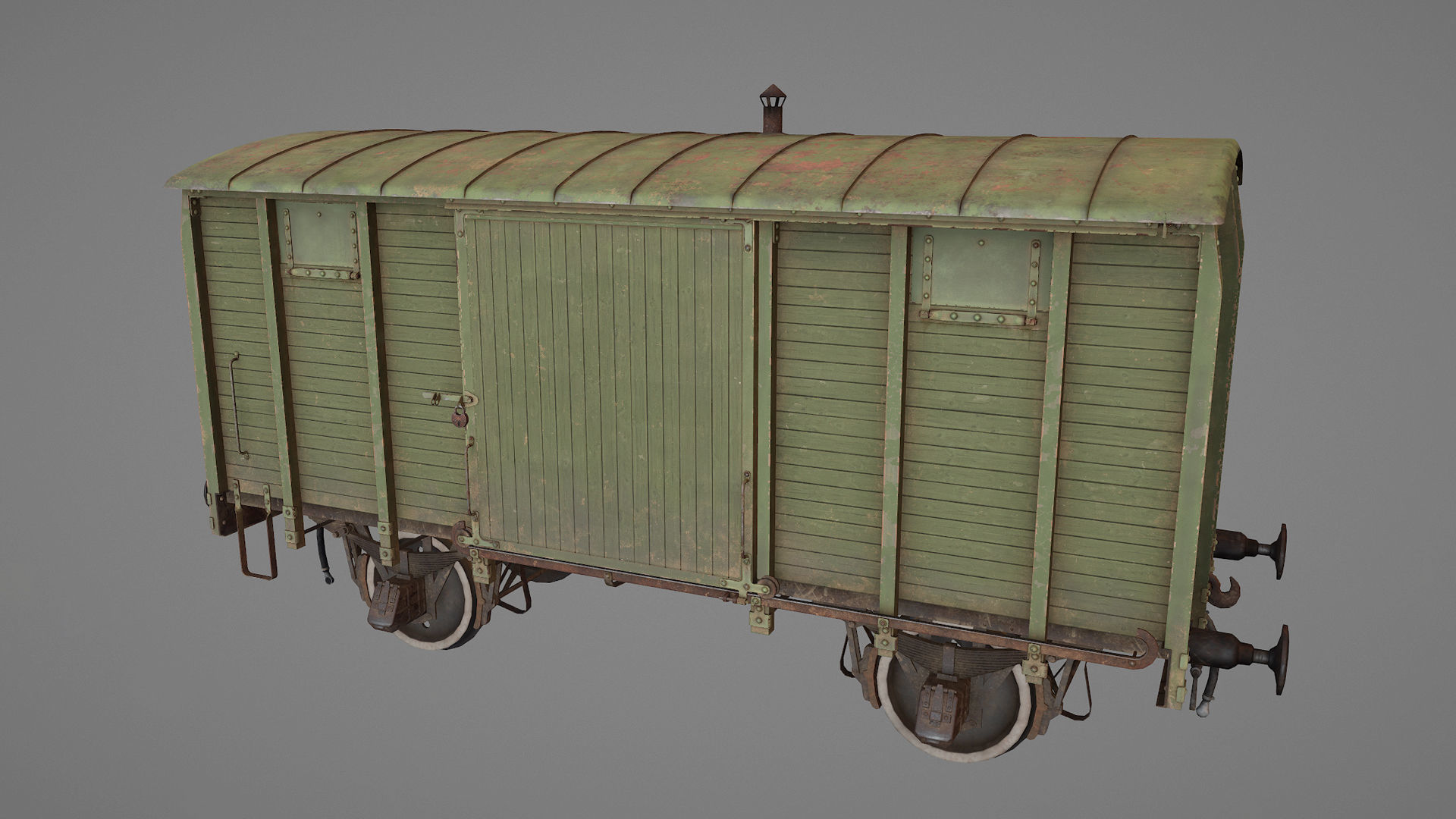 Railway Covered Goods Wagon 18T Vr2 Default Green Low-poly 3D model_13